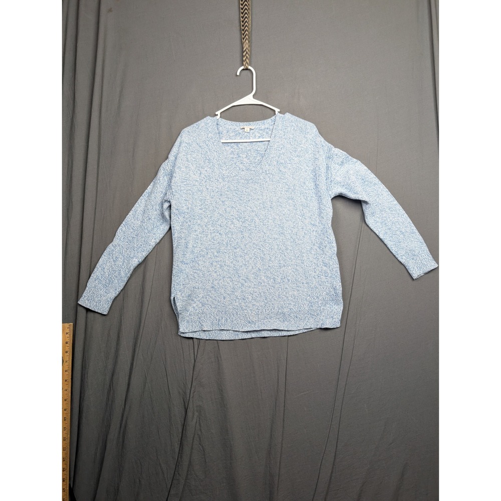 Gap Womens V-Neck Marled Cotton Sweater Blue White Long Sleeve Size‎ S